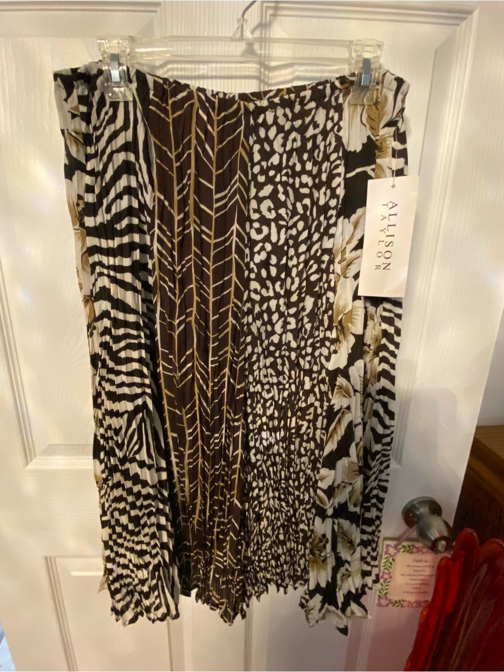 Allison Taylor Brown & Cream Mixed-Print Pleated Midi Skirt
